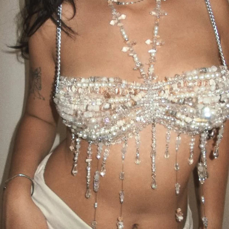 Layered Fringe Body Harness Set | Handmade Crystal Bralette for Boudoir, Music Festivals & Intimate Wear