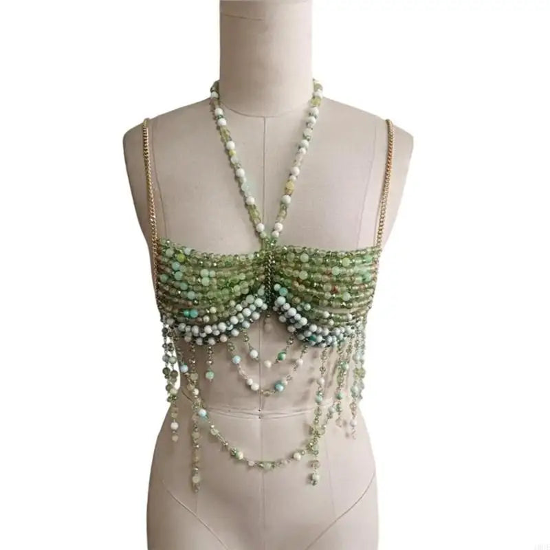 Nightlife Statement Piece: Beaded Halter Top with Attached Body Chain | Show-Stopper