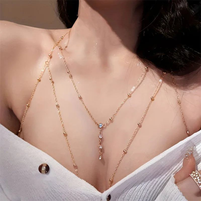 Cadena corporal con borlas brillantes: joyería sexy para bikini y sujetador