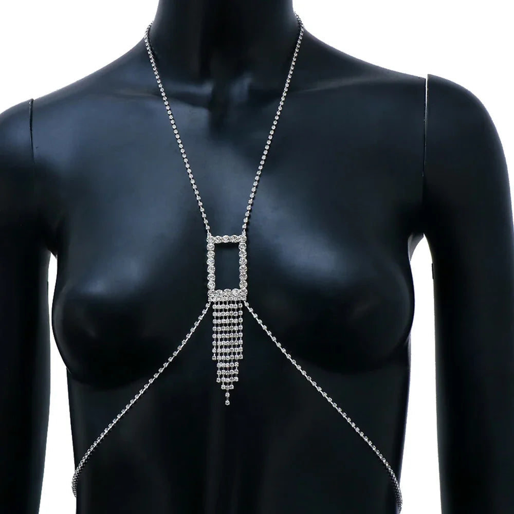 Sparkling Crystal Tassel Bra Chain – Bold Body Jewelry