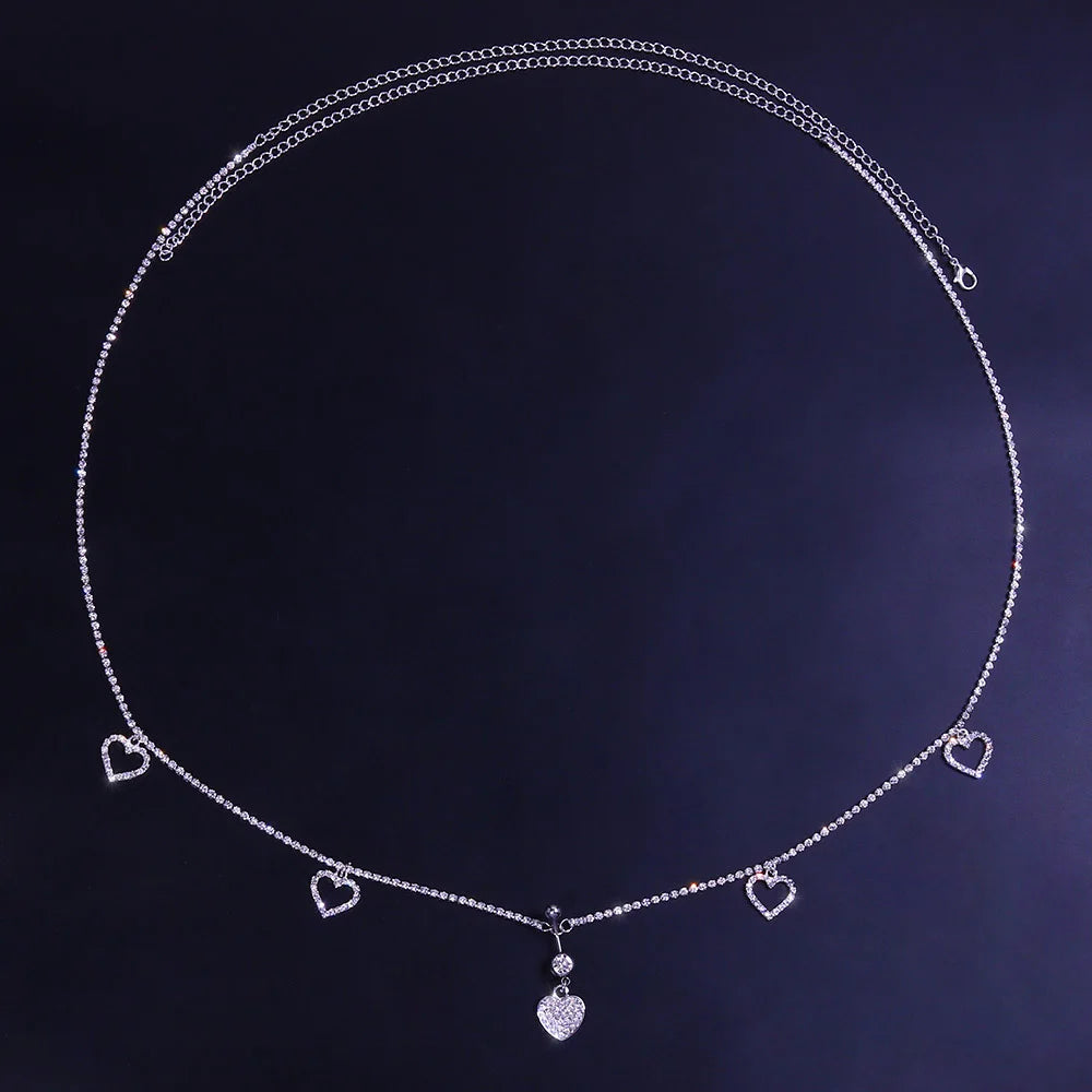 Heart Waist Jewelry Gift Set | Rhinestone Body Chain for Lingerie, Beach & Romantic Evenings