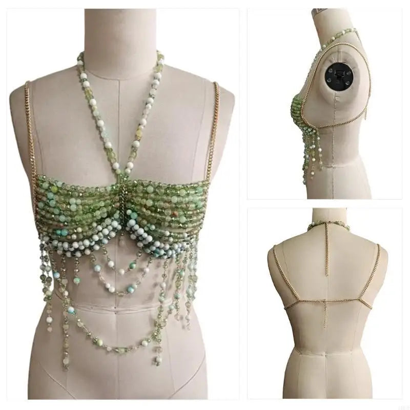 Nightlife Statement Piece: Beaded Halter Top with Attached Body Chain | Show-Stopper