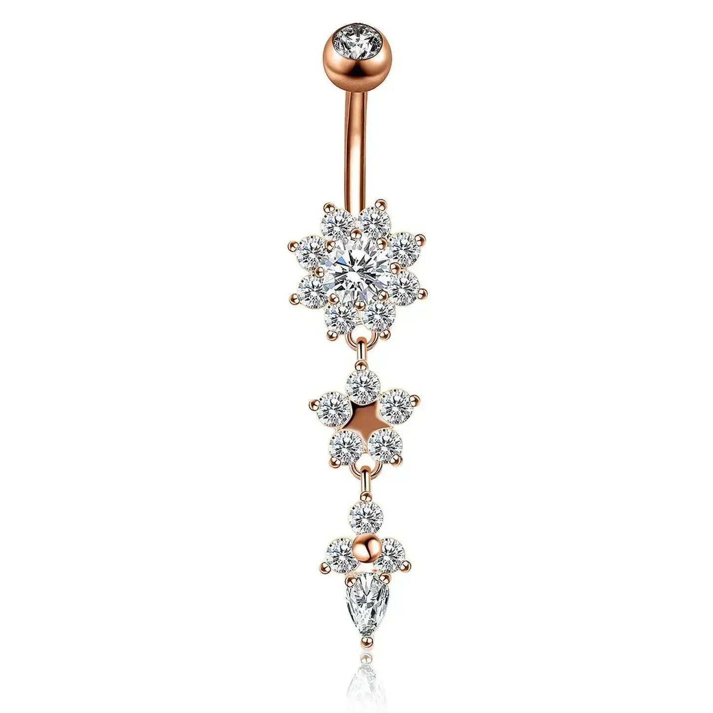 Surgical Steel Crystal Navel Ring | Adjustable Flower Drop Barbell for Fresh/Pierced - Festivals, Beach, Daily Wear