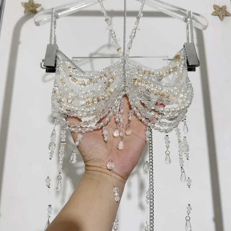 Layered Fringe Body Harness Set | Handmade Crystal Bralette for Boudoir, Music Festivals & Intimate Wear