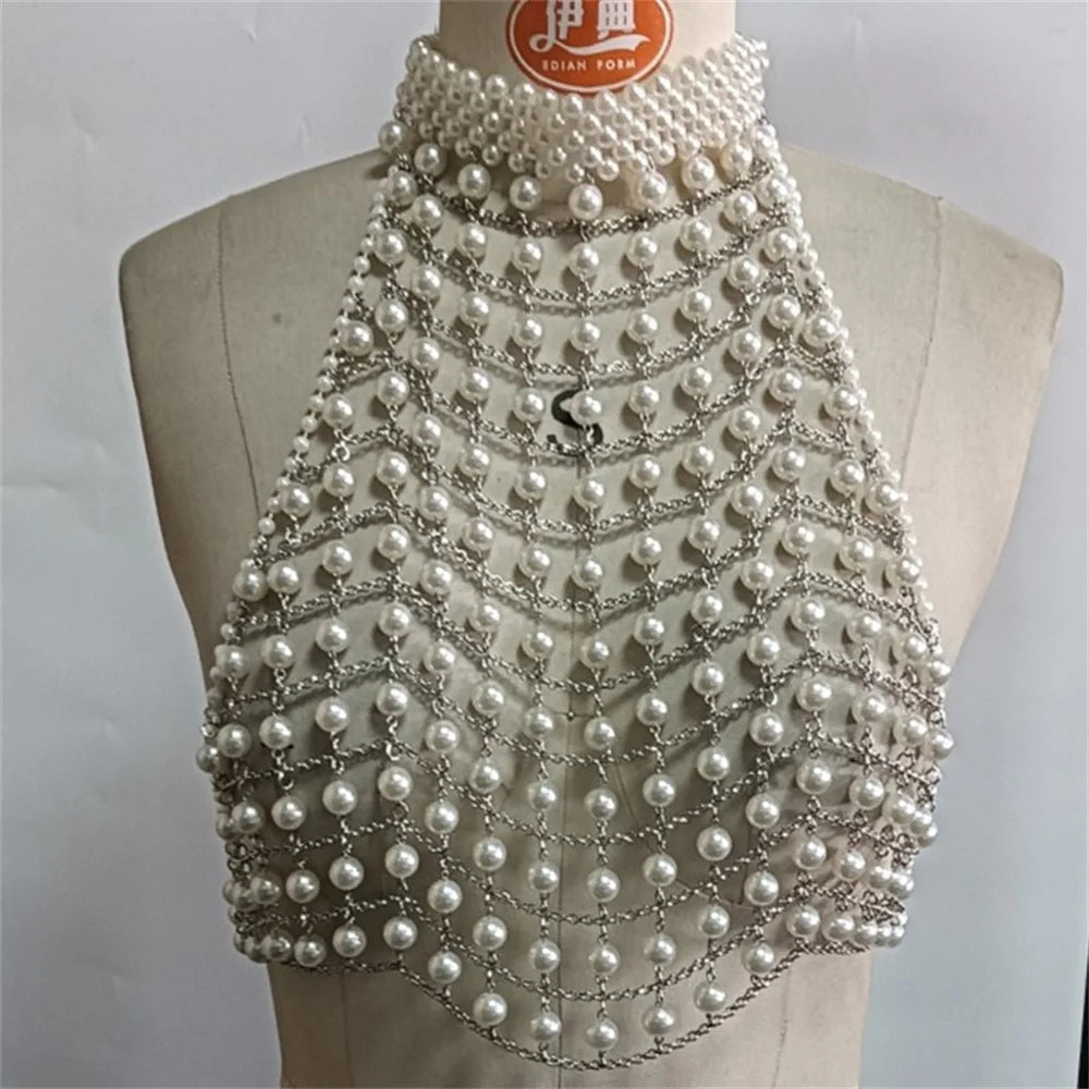 Party Body Chain for Women: Multi-Layer Imitation Pearl Bikini & Bra Layering Jewelry