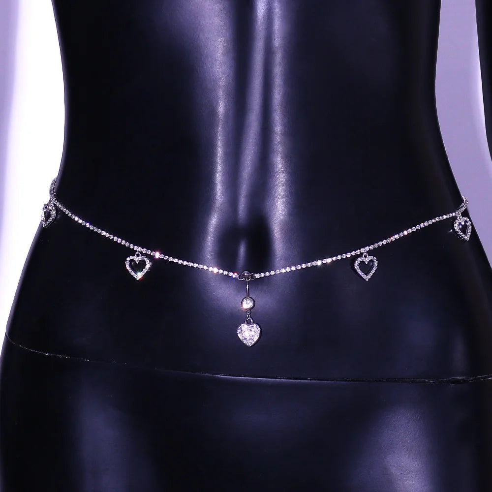 Heart Waist Jewelry Gift Set | Rhinestone Body Chain for Lingerie, Beach & Romantic Evenings