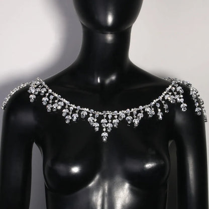 Bridal Shoulder Chain Jewelry - Leaf Crystal Body Chain for Wedding Dress | Silver/Gold Rhinestone