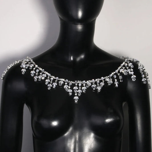 Bridal Shoulder Chain Jewelry - Leaf Crystal Body Chain for Wedding Dress | Silver/Gold Rhinestone