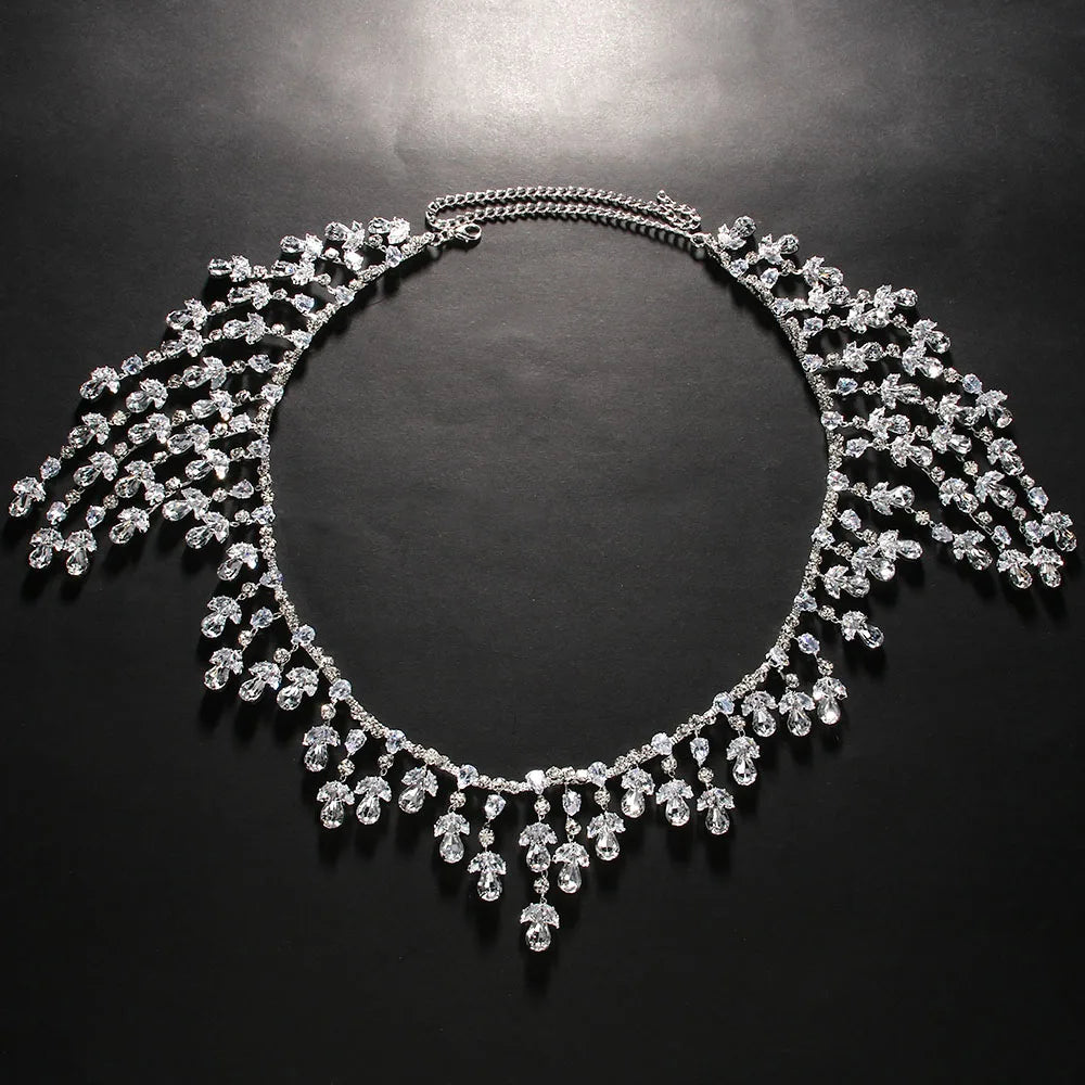 Bridal Shoulder Chain Jewelry - Leaf Crystal Body Chain for Wedding Dress | Silver/Gold Rhinestone
