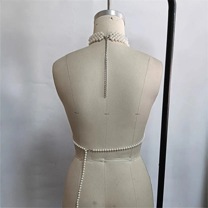 Party Body Chain for Women: Multi-Layer Imitation Pearl Bikini & Bra Layering Jewelry