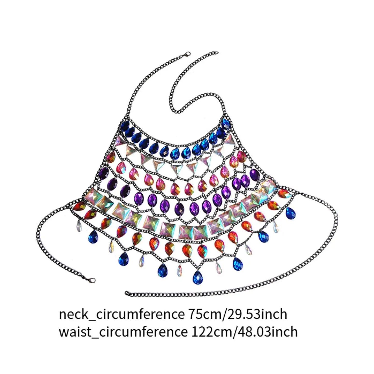 Rhinestone Body Chain for Women | Multicolor Lightweight Bra Top Jewelry | Nightclub & Holiday Party Wear