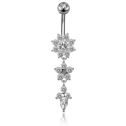 Surgical Steel Crystal Navel Ring | Adjustable Flower Drop Barbell for Fresh/Pierced - Festivals, Beach, Daily Wear