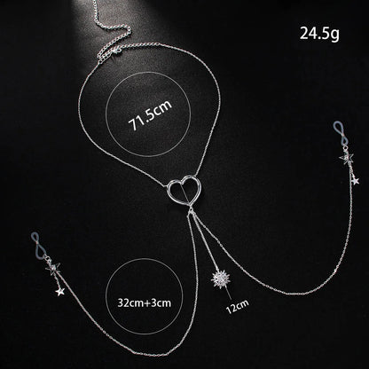 Adjustable Heart & Star Tassel Body Chain | No-Piercing Chest Jewelry for Date Nights, Festivals & Romantic Moments
