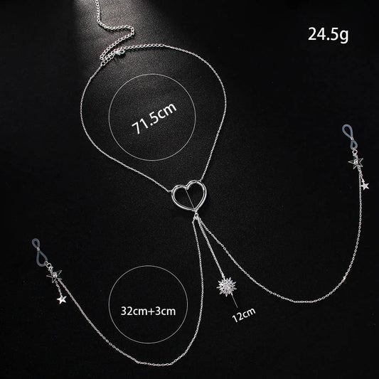 Adjustable Heart & Star Tassel Body Chain | No-Piercing Chest Jewelry for Date Nights, Festivals & Romantic Moments