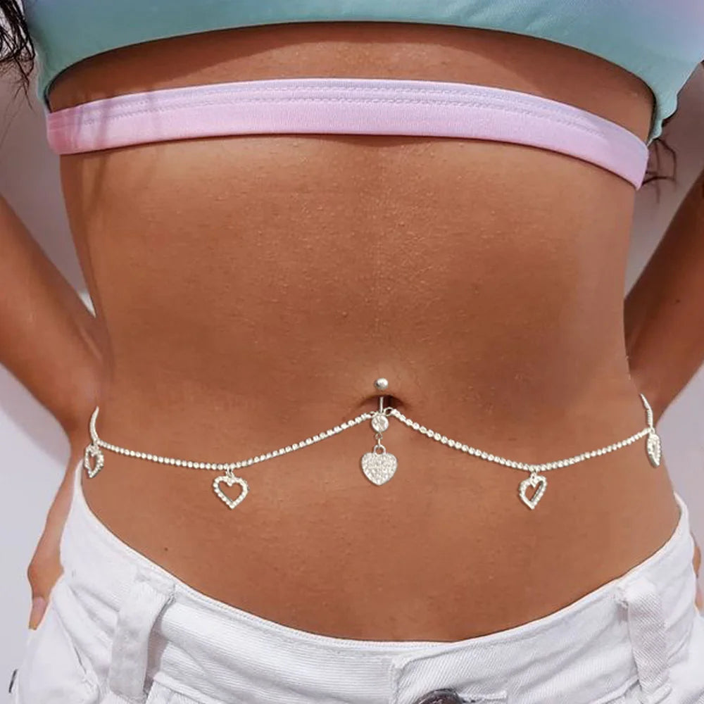 Heart Waist Jewelry Gift Set | Rhinestone Body Chain for Lingerie, Beach & Romantic Evenings