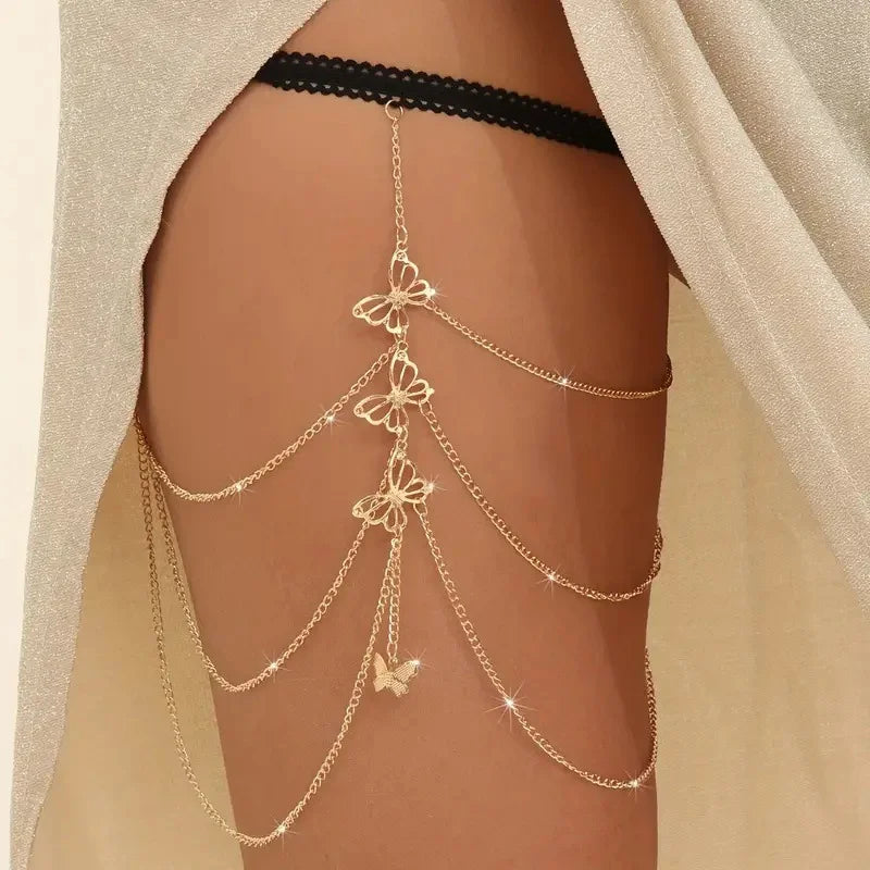 Butterfly Tassel Thigh Jewelry Set | Adjustable Boho Body Chain for Lingerie, Vacations & Music Festivals