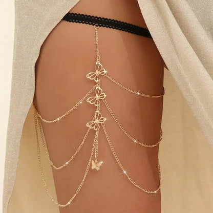 Butterfly Tassel Thigh Jewelry Set | Adjustable Boho Body Chain for Lingerie, Vacations & Music Festivals