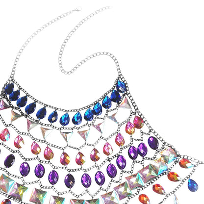 Rhinestone Body Chain for Women | Multicolor Lightweight Bra Top Jewelry | Nightclub & Holiday Party Wear