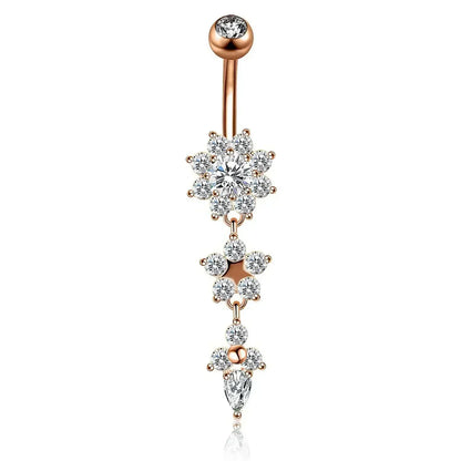 Surgical Steel Crystal Navel Ring | Adjustable Flower Drop Barbell for Fresh/Pierced - Festivals, Beach, Daily Wear