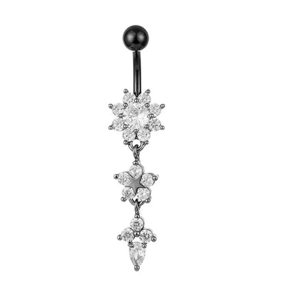 Surgical Steel Crystal Navel Ring | Adjustable Flower Drop Barbell for Fresh/Pierced - Festivals, Beach, Daily Wear