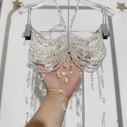 Layered Fringe Body Harness Set | Handmade Crystal Bralette for Boudoir, Music Festivals & Intimate Wear