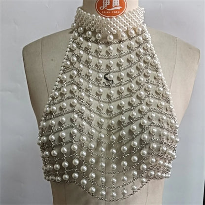 Party Body Chain for Women: Multi-Layer Imitation Pearl Bikini & Bra Layering Jewelry
