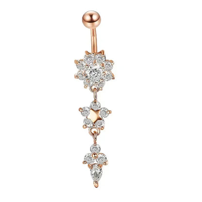 Surgical Steel Crystal Navel Ring | Adjustable Flower Drop Barbell for Fresh/Pierced - Festivals, Beach, Daily Wear